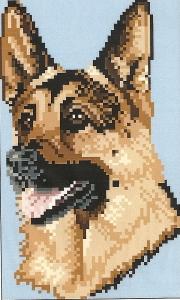 Brenda Franklin DG 104 German Shepherd Dog. 60 x 100 stitches. Cross Stitch, Petit Point, Needlepoint, Waste Canvas, & Rug Hooking Pattern. 
